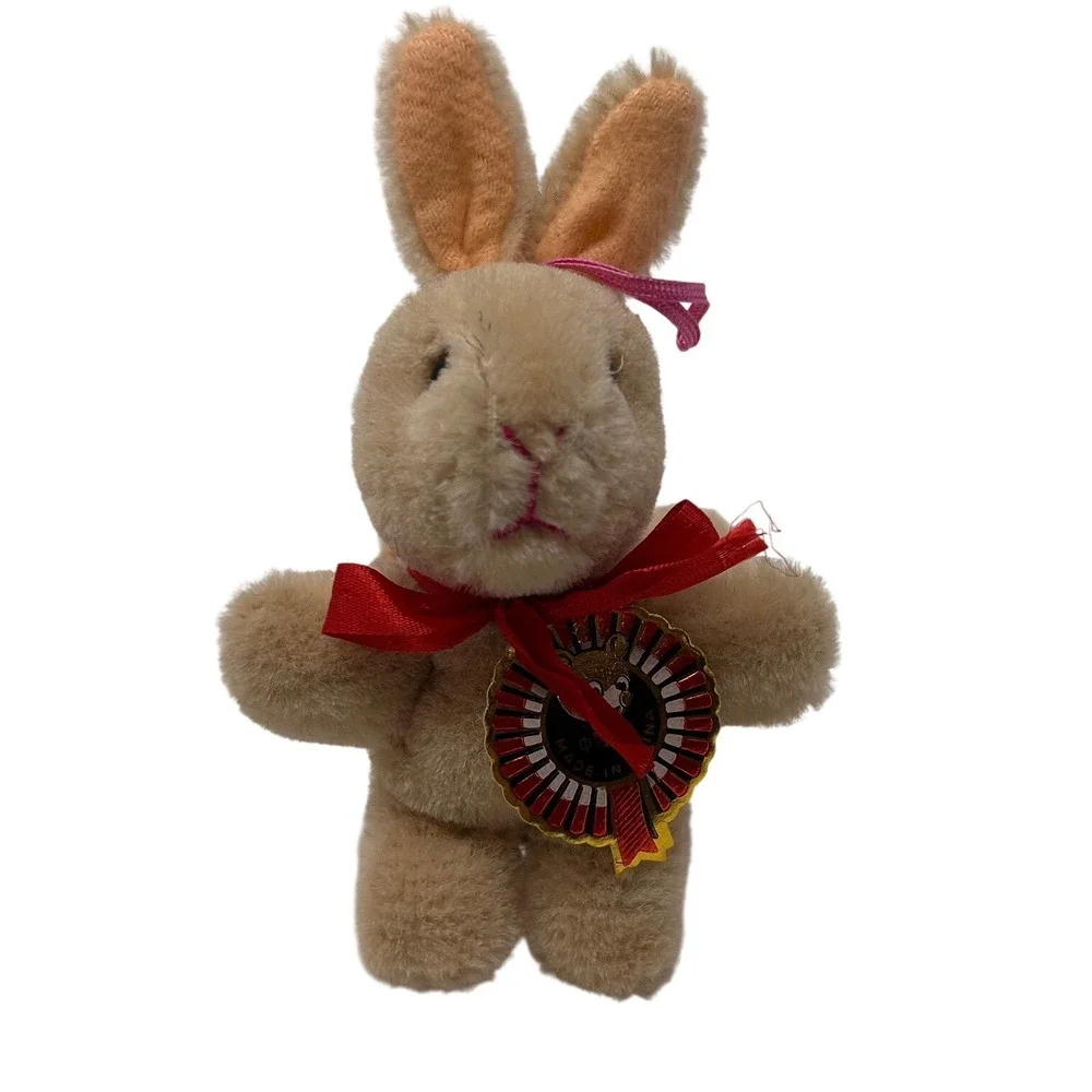 Vintage‎ Tan Plush Bunny Rabbit Pair Wool Mohair 5 Inch Shanghai Doll Factory